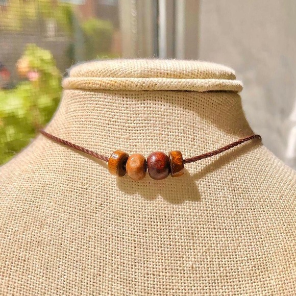 Handmade Jewelry - Earthy Brown & Tan Wooden Beaded (Dark Brown) Necklace/Choker